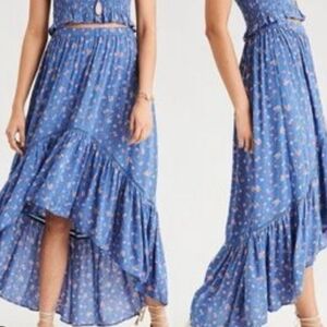 American Eagle Outfitters Blue Floral High Low Maxi Skirt With Elastic Waist ♥️